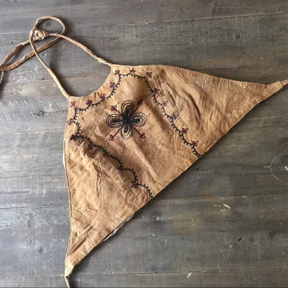 Vintage Tops - Vintage Brown Leather Halter Crop Top Size S!